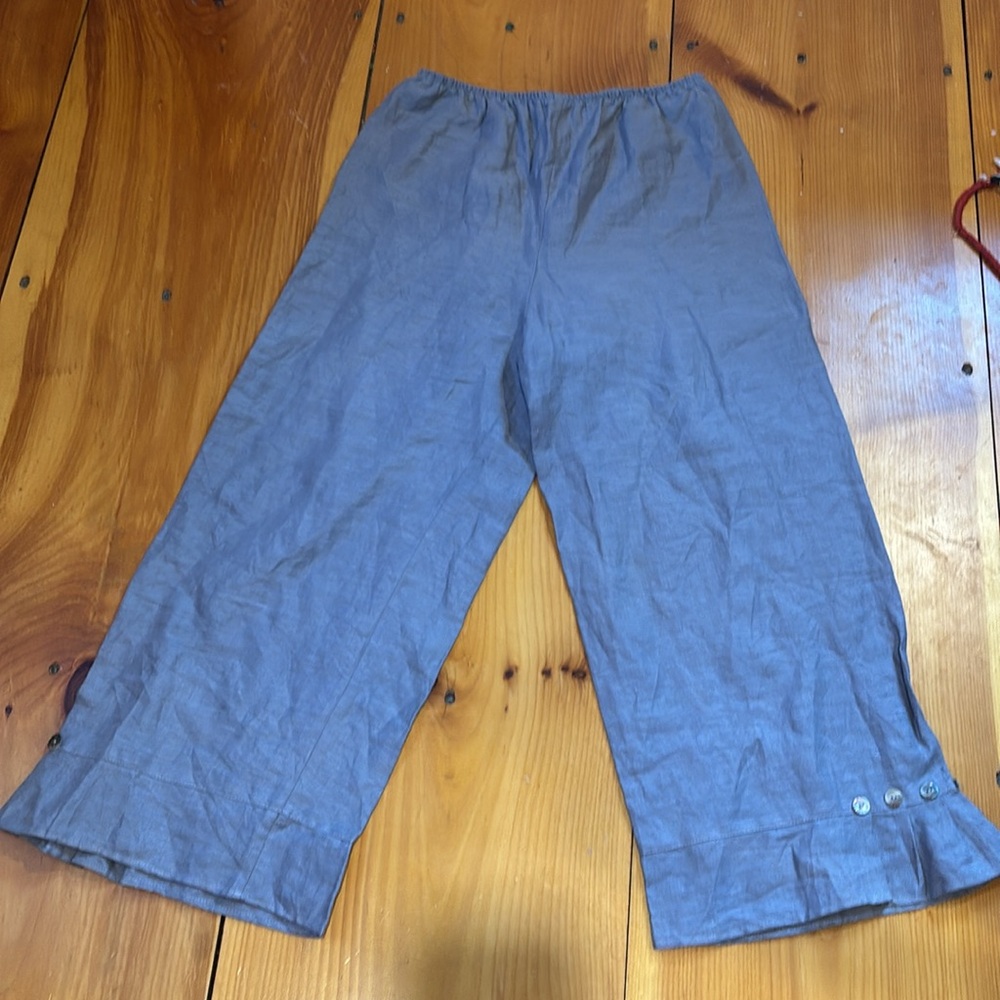 NICHE (Nilgun Derman) S Gray 100% Linen Lagenlook Pants Button Cuff Pleat